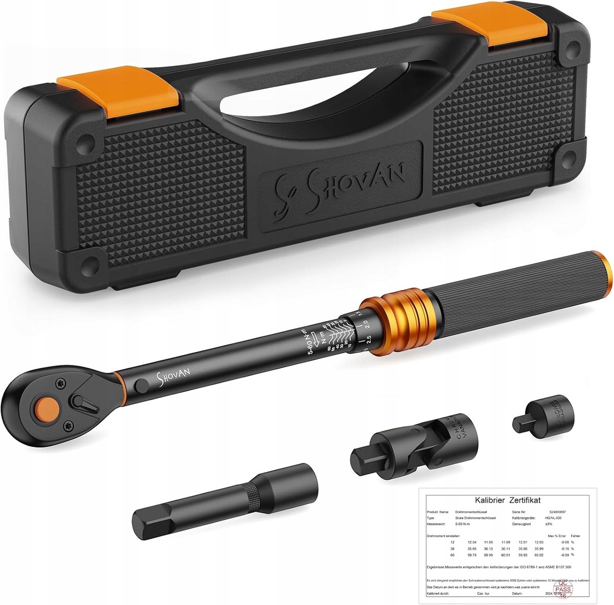 Momentsleutel 3/8" 5-60 Nm Set met Ratel & Adapter voor Auto/Motor