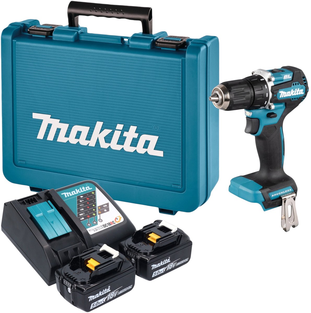 Makita DDF 487 RTE accuboormachine 18 V 40 Nm borstelloos + 2x accu 5,0 Ah + oplader + koffer