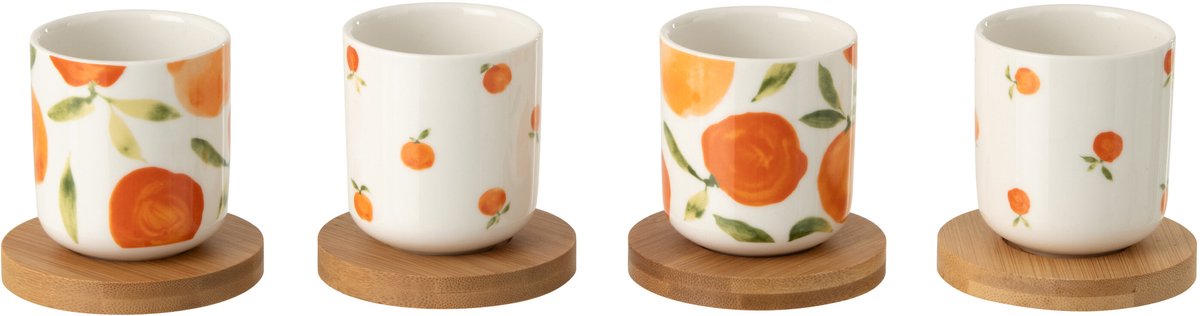 J-Line kopje Oranje - keramiek - wit/oranje - doos van 4