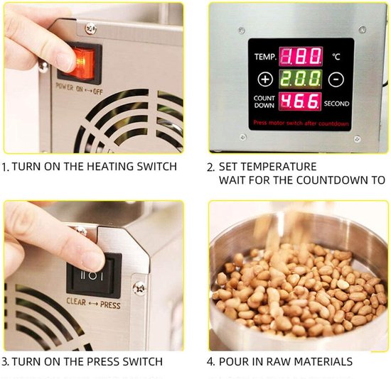 Oliepers Machine - Olie Molen - Thuis Olie Maken - Automatische Temperatuurregeling - 300W Vermogen - Zilver — afbeelding 4