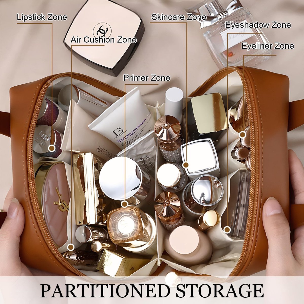 SolidKeus - Elegante PU Leren Make-up Tas met Grote Capaciteit