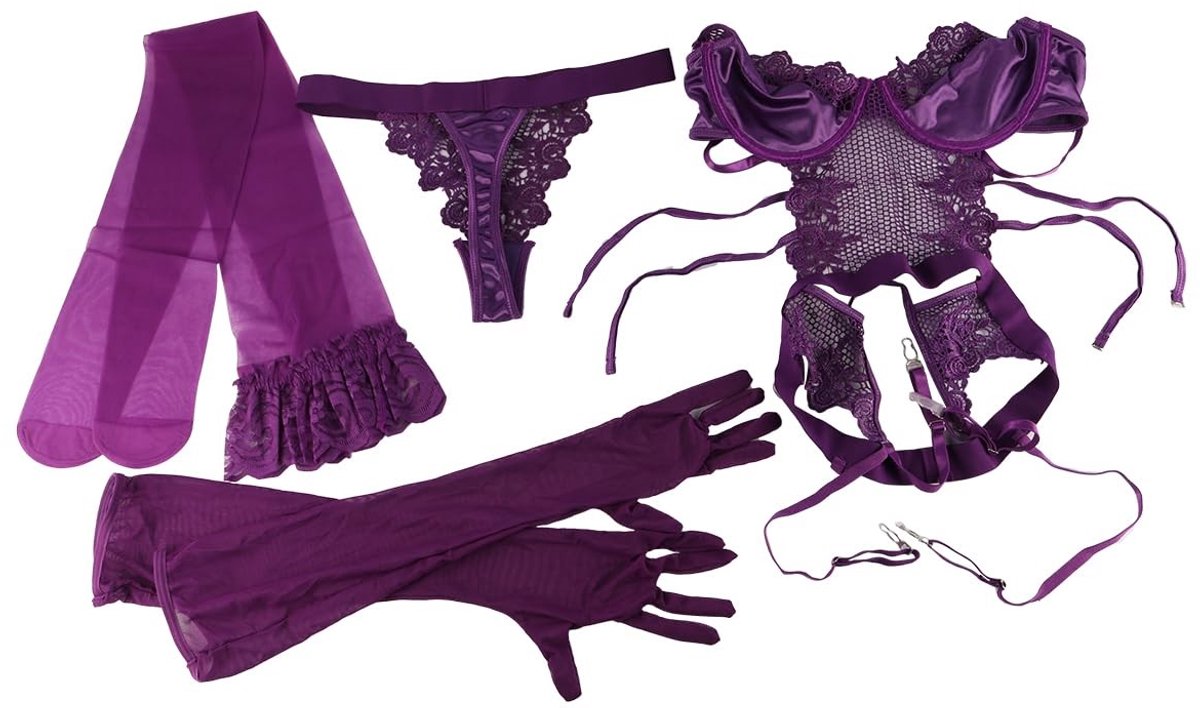 SolidKeus - Sexy Lace Bodysuit met Garter en Handschoenen