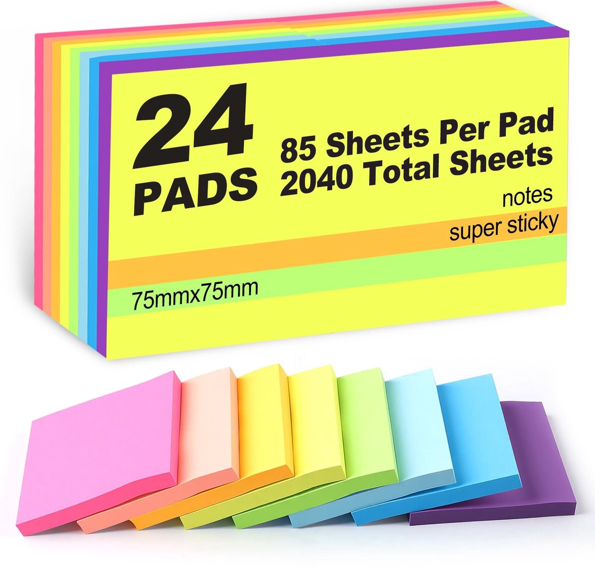 SolidKeus - Set van 24 Sticky Notes in Heldere Kleuren