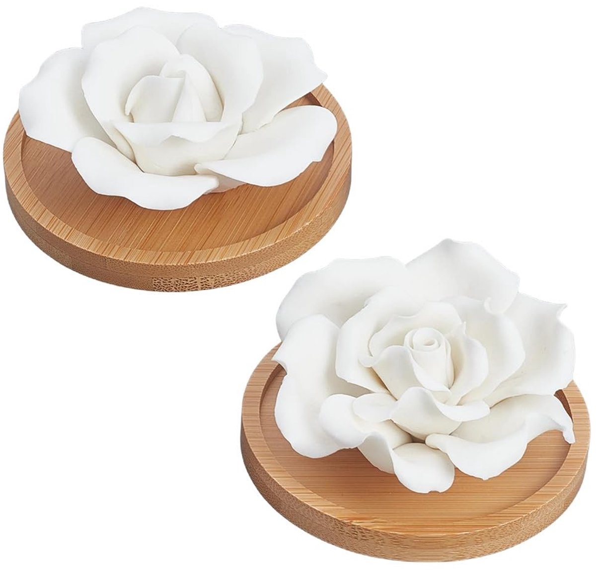 SolidKeus - Set van 2 Rozen Geurdiffusers met Houten Basis