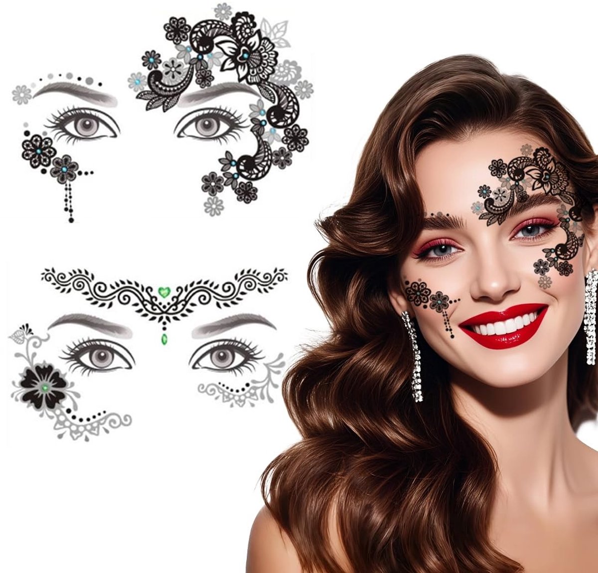 SolidKeus - 2 Vel Zwarte Strass Gezichtstickers voor Feestdecoratie
