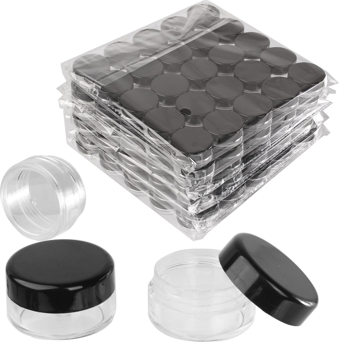 SolidKeus - 100 Stuks Lege 10ml Plastic Cosmetica Jars met Zwarte Deksel