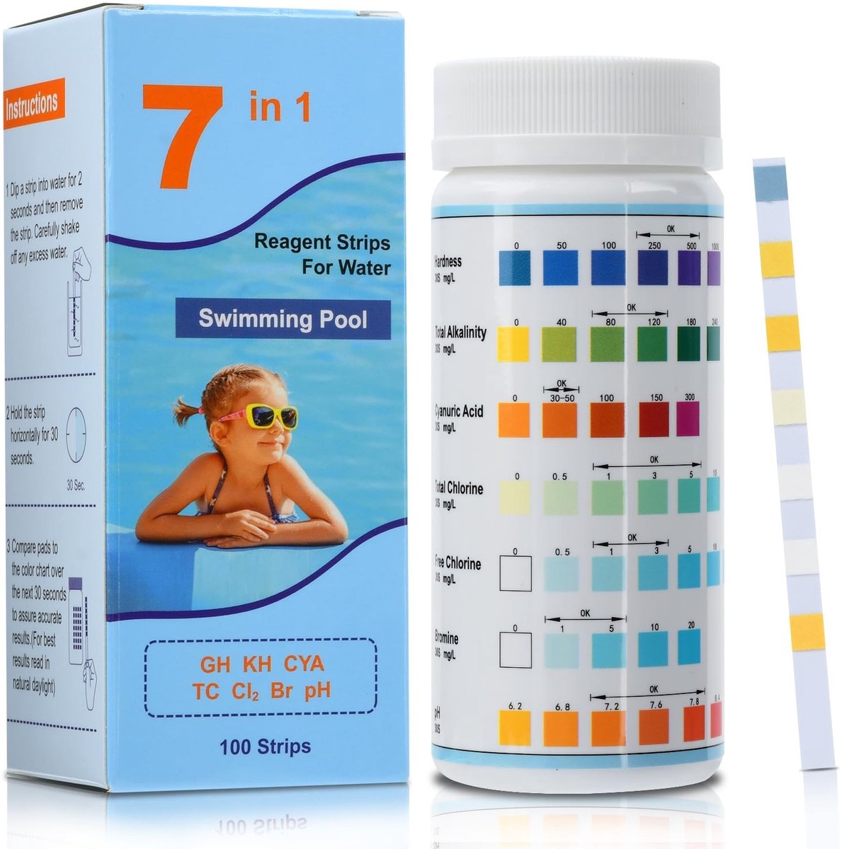SolidKeus - 7-in-1 Poolteststrips voor Waterkwaliteit met 100 Stukken