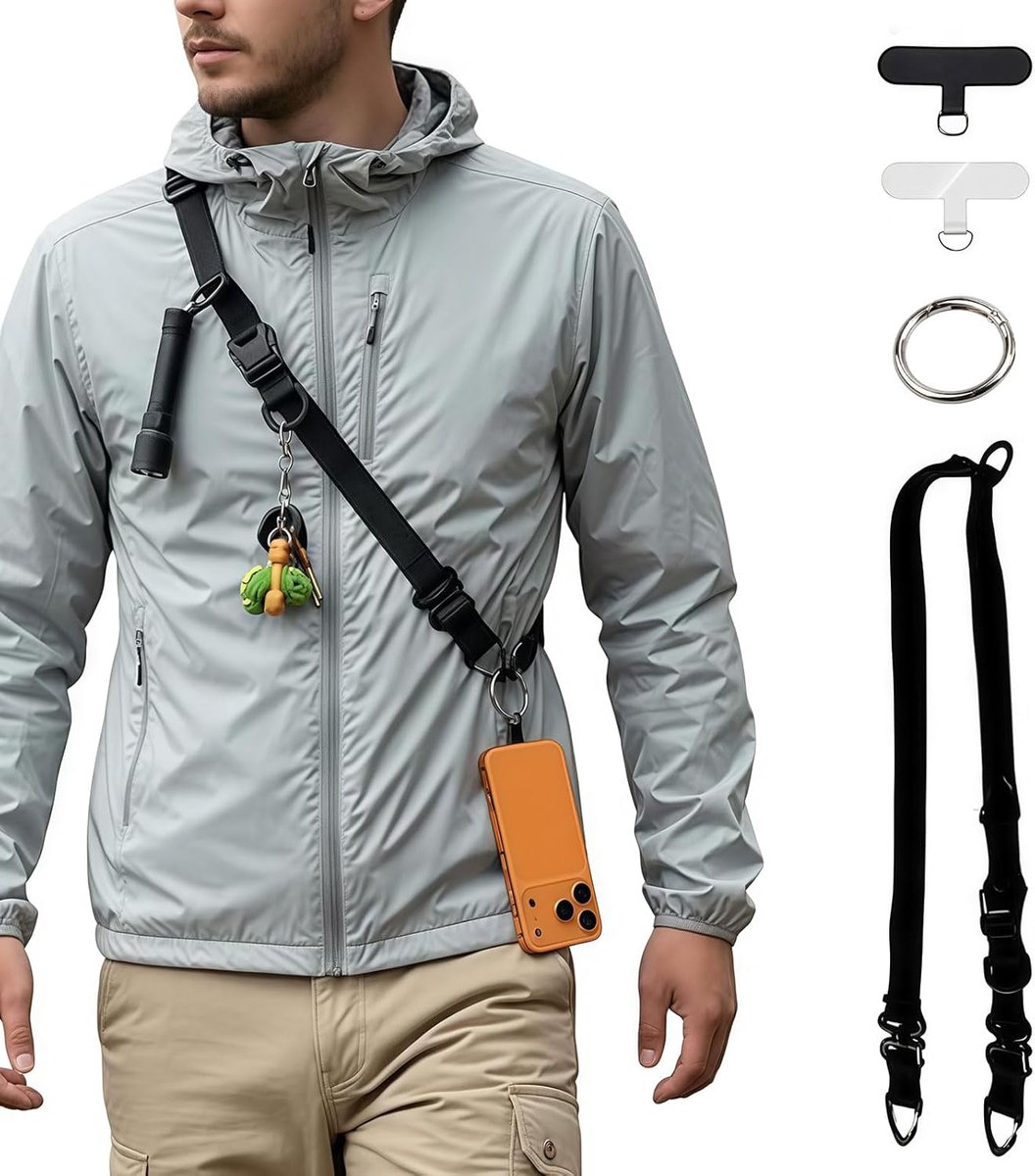 Outdoor-telefoonkoord met meerdere bevestigingspunten - Stevige draagriem voor wandelen, kamperen, reizen & dagelijks gebruik - Universele telefoonhouder voor de meeste smartphones