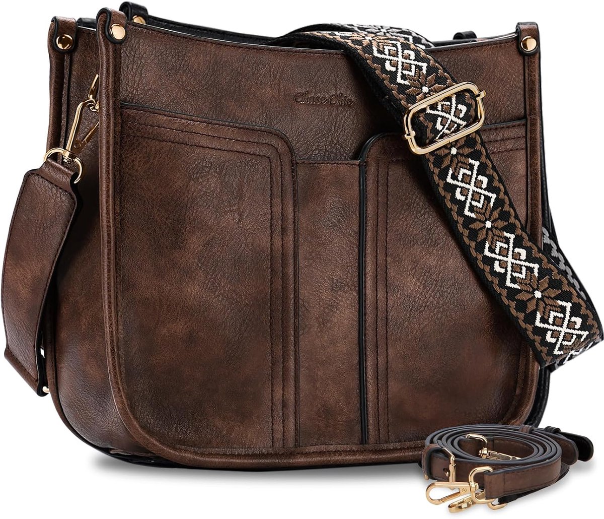 Chic Crossbody Tas voor Vrouwen, Vegan Leren Schoudertas met Gitaarriem Fashion Hobo Handtas voor Reizen/Werk/Winkelen