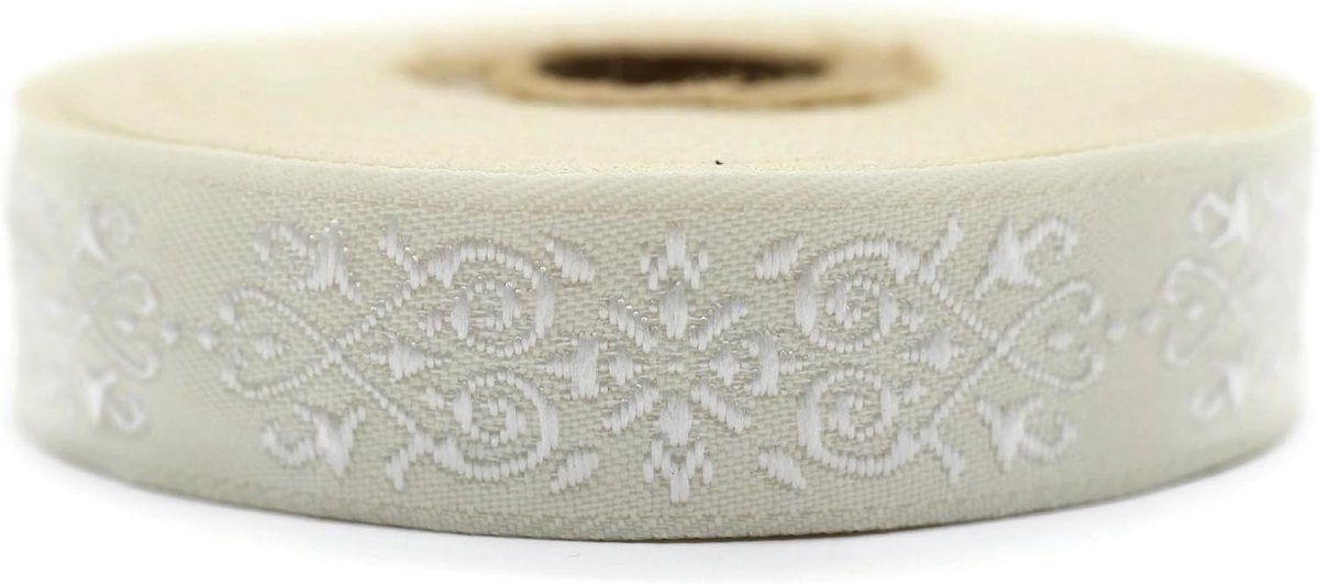 10 Meter 20 mm Crème en Wit Jacquard Lint Geweven Keltische Knoop Patroon Rollen Vlechtband Stof Geborduurd Handwerk Kleding Mercery Hobby Creatieve Decoratie Naaien Middeleeuws 20271-V1
