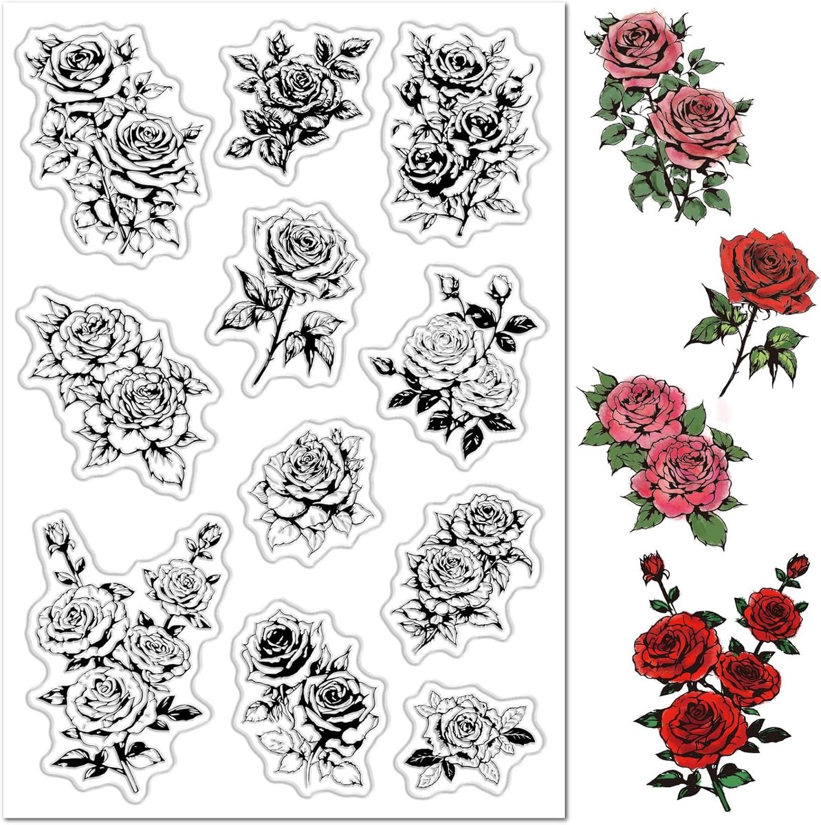 Bloemen Heldere Stempels voor Kaarten Maken Floral Rozen Bladeren Planten Rubberstempel Vinatge Retro Transparante Siliconen Decoratieve Zegels voor Valentijnsdag DIY Foto Scrapbooking Kaart