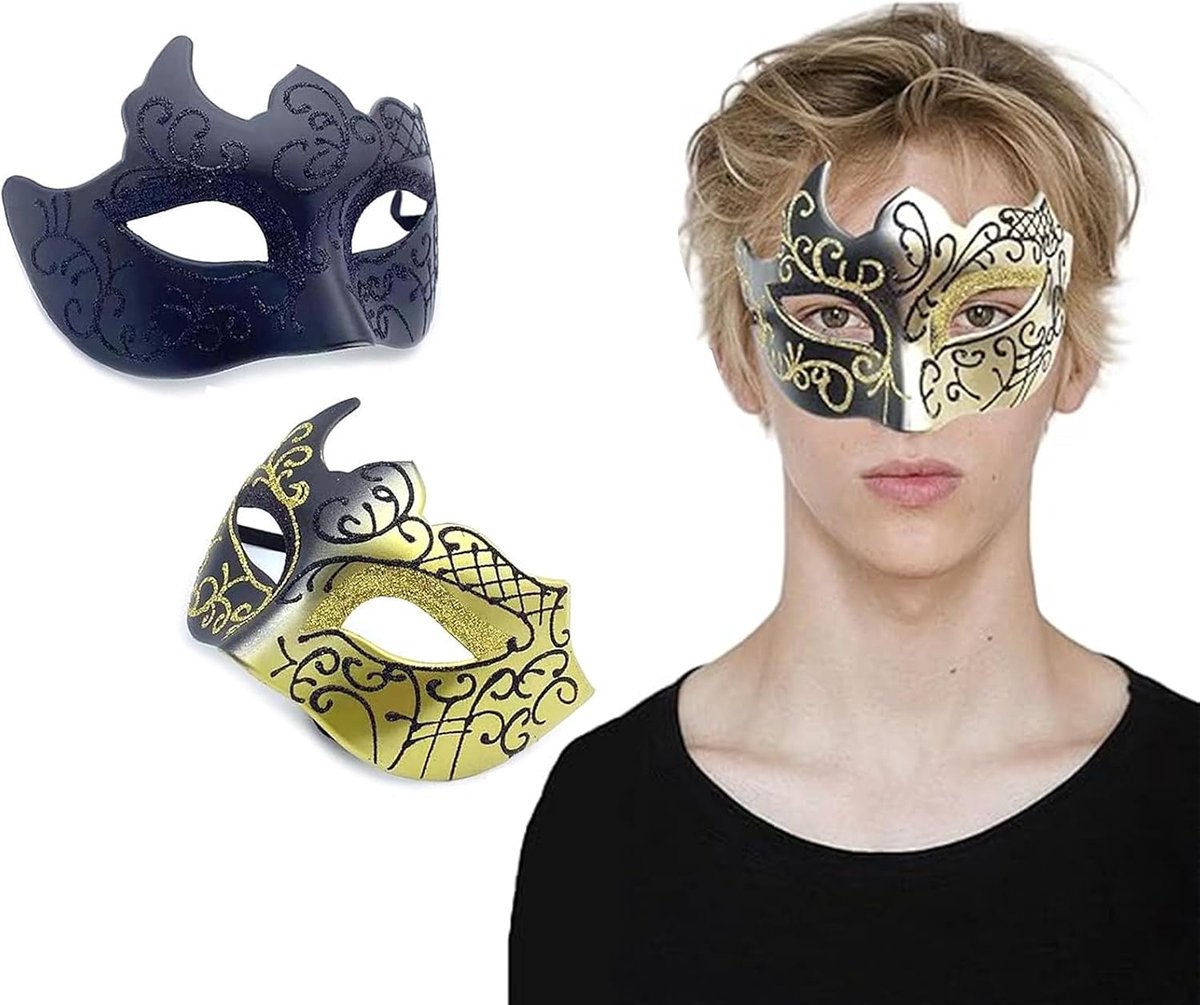 2 stuks maskerade-masker voor heren, Venetiaanse feestmaskers, vintage, Halloween, carnaval, masker, Kerstmis, voor kostuum, cosplay, eindexamenbal, carnaval accessoires