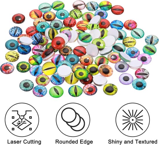 12 mm Dragon Eyes, 100 stuks ronde glazen ogen dieren gehaakte ogen voor klei pop maken ambachtelijke doe-het-zelf bevindingen sieraden maken, mix kleuren — afbeelding 5