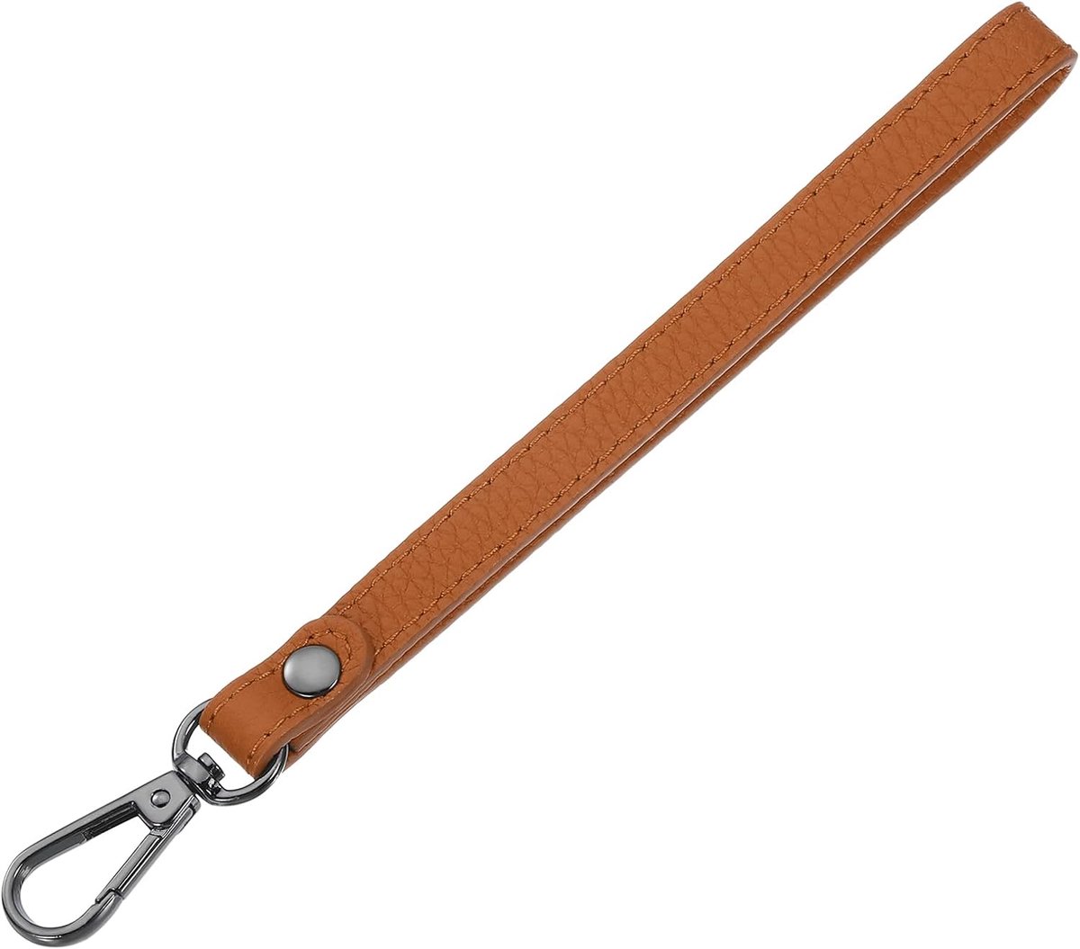 Leren armband, polsband 20 cm lang, sleutelhanger, reservepolsband van leer voor handtas, doe-het-zelf portemonnee (bruin leer, zwarte sluiting)