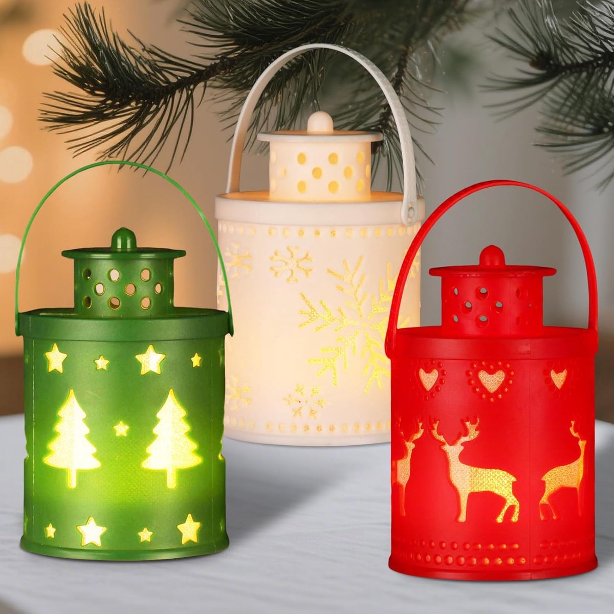 3 stuks kerst, eland, kerstboomlantaarn, kerstdecoratie, led-kerstlantaarn, kerstdecoratie voor binnen, windlicht, tafeldecoratie, Kerstmis voor binnen en buiten, tuin, kaarsen, decoratie
