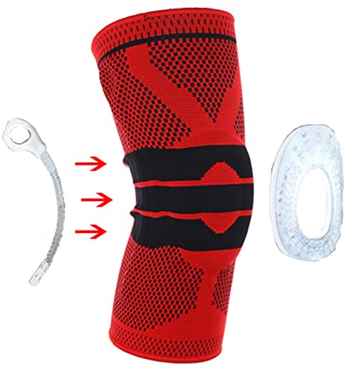 Knee Support 1 Pair Of Silicone Knee Pads With Patella Medial Support Strong Meniscus Compression Protection Sports Pad-Red-Silica Gel,M
