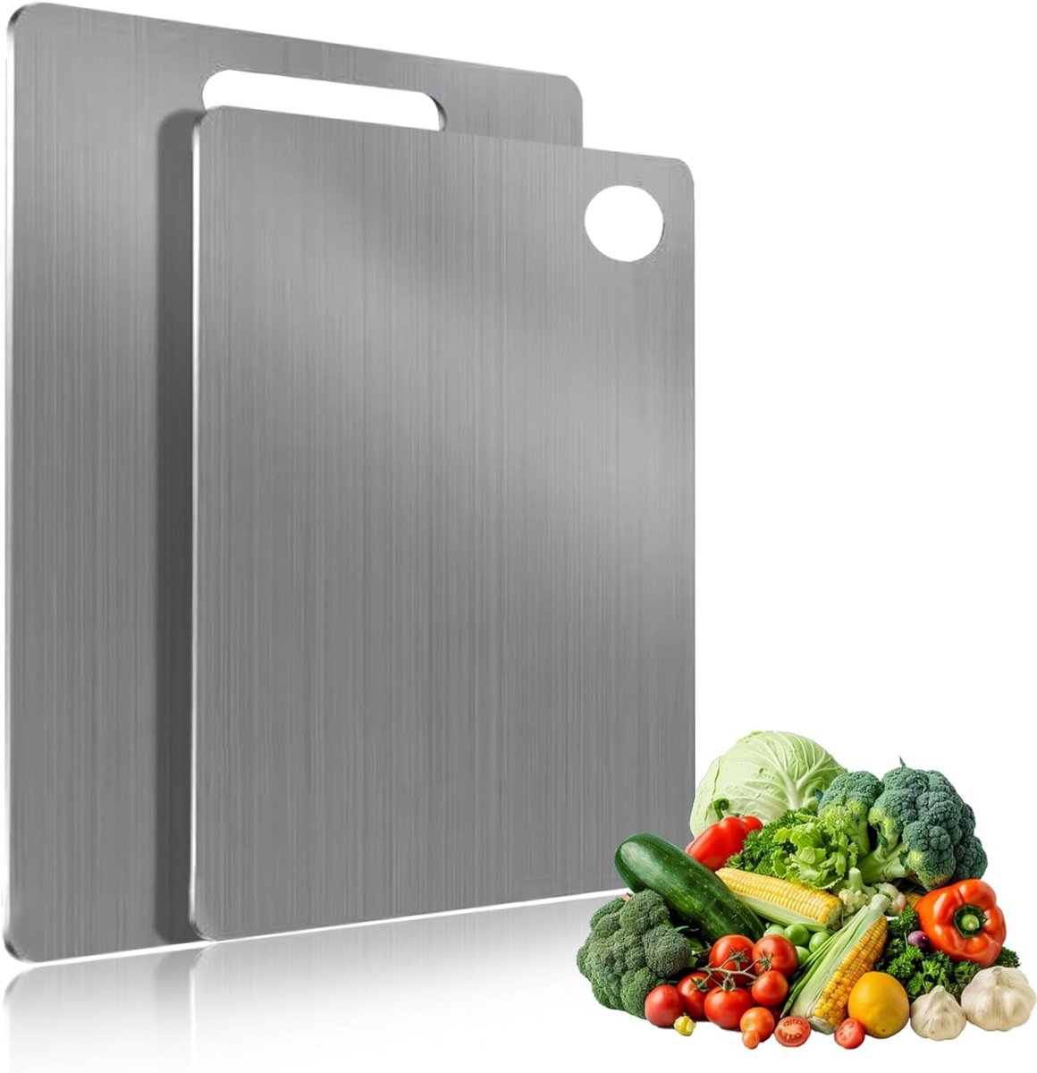 2 stuks titanium snijplank & 304 roestvrij stalen snijplank, dubbelzijdig, levensmiddelenkwaliteit, gemakkelijk te reinigen, voor vlees, groenten, fruit, titanium snijplank (15 × 24 cm + 23 ×