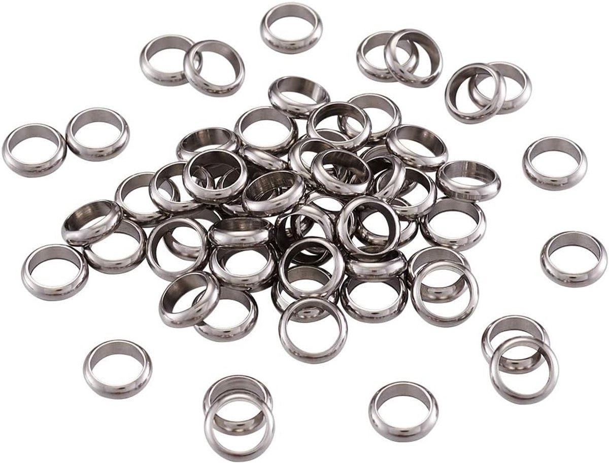 100 stuks roestvrijstalen ringafstandskralen, 7 x 2 mm, metalen stopperkralen met groot gat voor het maken van kettingen, armbanden en sieraden, gat: 5 mm