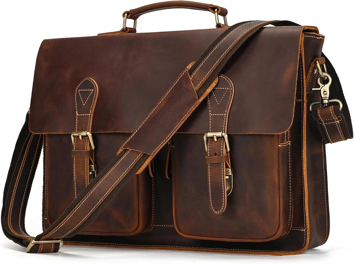 Aktetas leer voor heren 14 inch laptoptas unitas kantoortas moderne aktetas van echt buffelleer