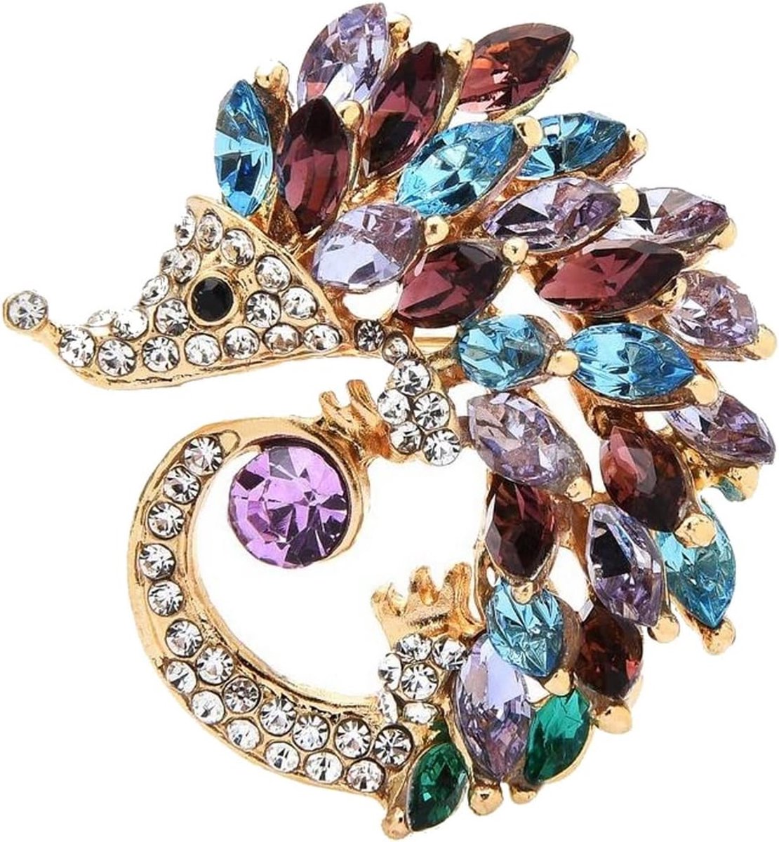 Broche Sieraad Egel met Veelkleurige Strass-kristal in Roségoud.