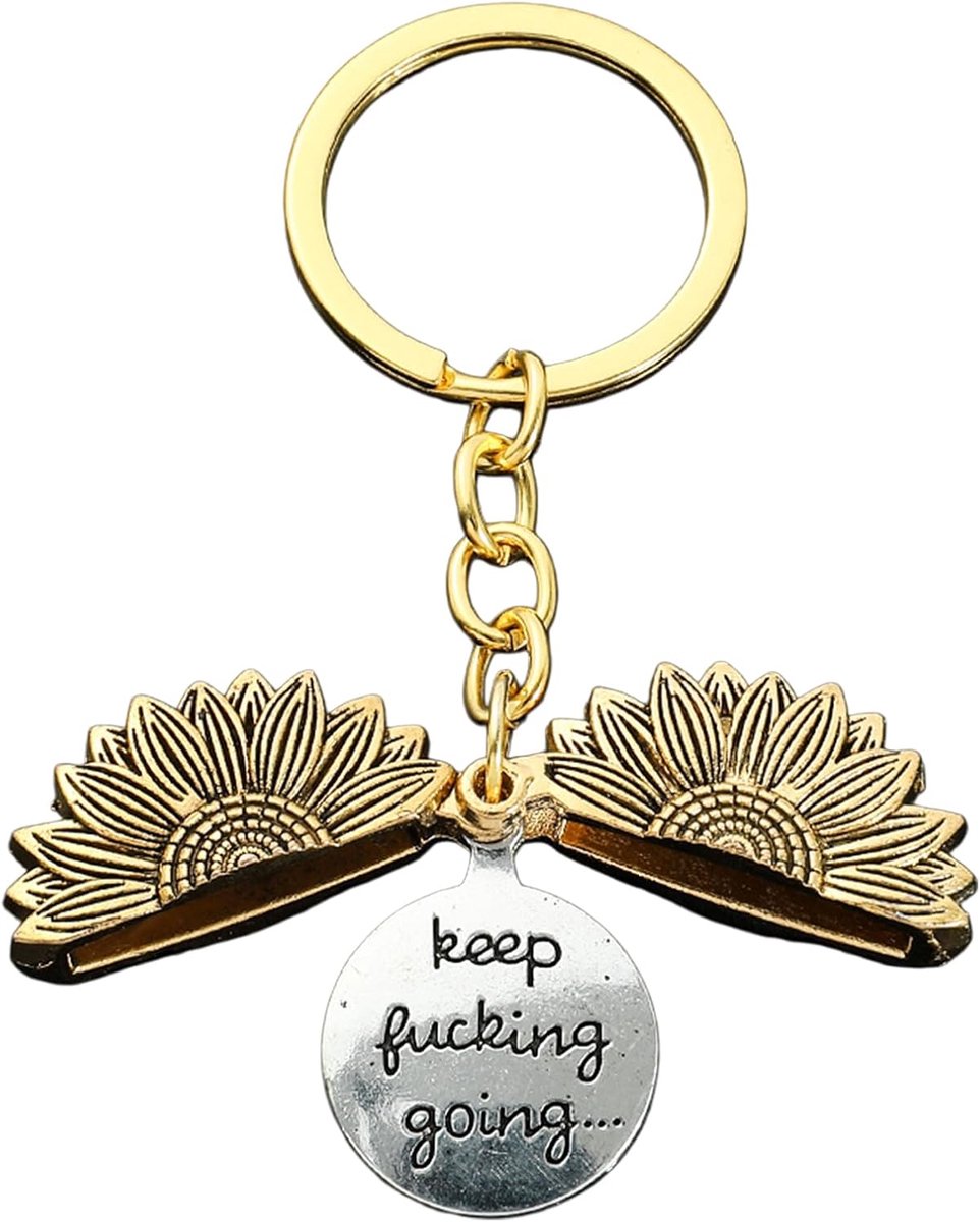Sleutelhanger, Zonnebloem Motivatie Cadeau & Positieve Geschenken, Aanmoediging Keep Going Cadeau voor Vriendin, Moeder & Vrouwen