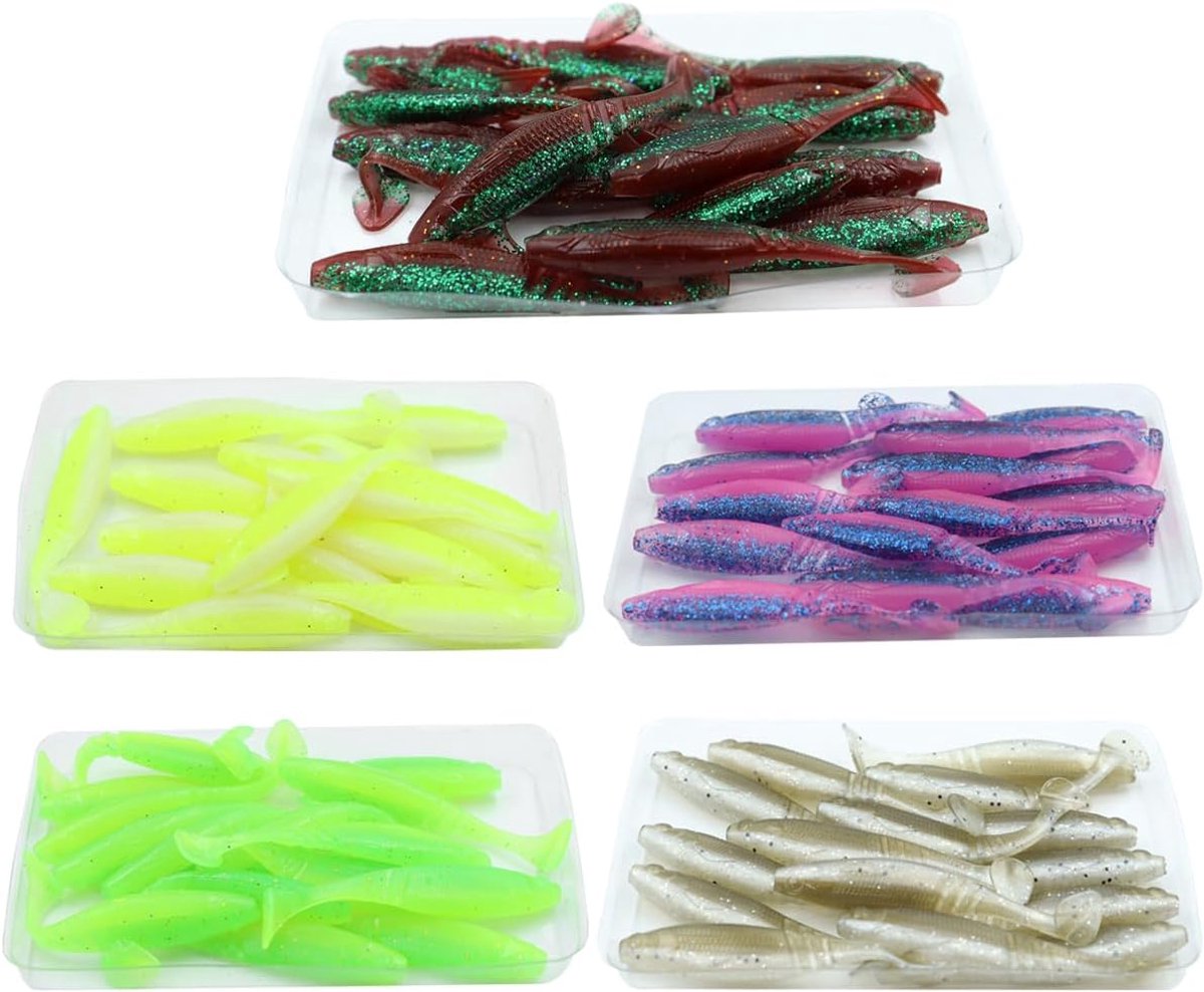 Zachte vislures set zachte plastic lures 5 kleuren gemengd 20 stuks van elke kleur licht reflectie plastic visbait peddelstaart zwembait geurloos zacht water zout water vissen