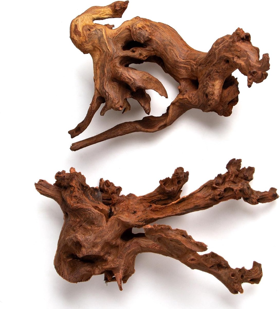 Emours Natuurlijke Mopani-stijl Aquarium drijfhout, 2 stuks, takken, weinig tannine en gladde randen, zinken sneller na het weken, bind mos gemakkelijk, voor geplant/garnalen/betta-tanks (medium 11 ~