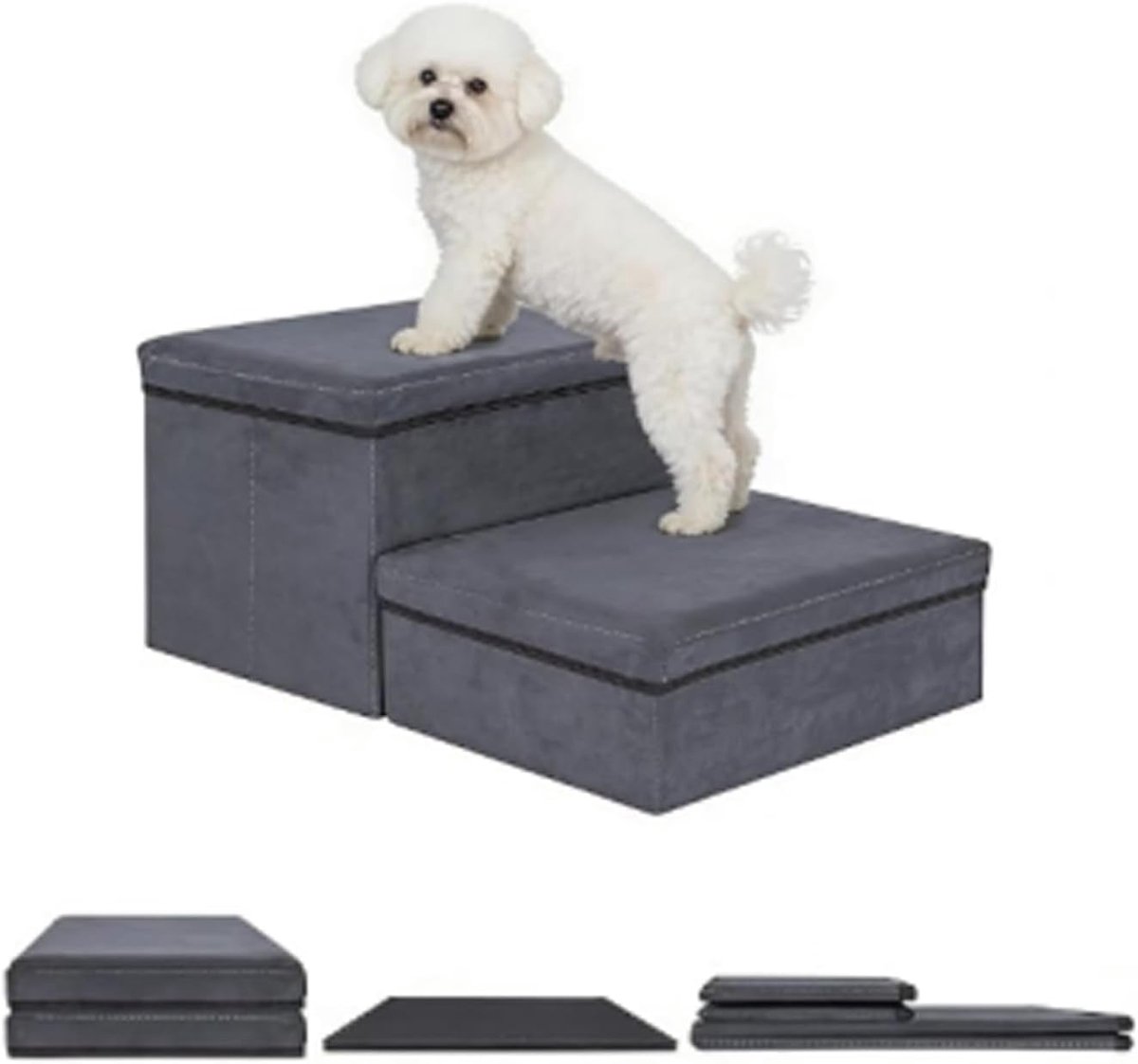 Hondentrap met opbergruimte, hondentrap, bed voor bedden, banken, antislip hondentrap, huisdierladder voor kleine tot grote honden, katten, donkergrijs, trap voor oude katten (2 verdiepingen)