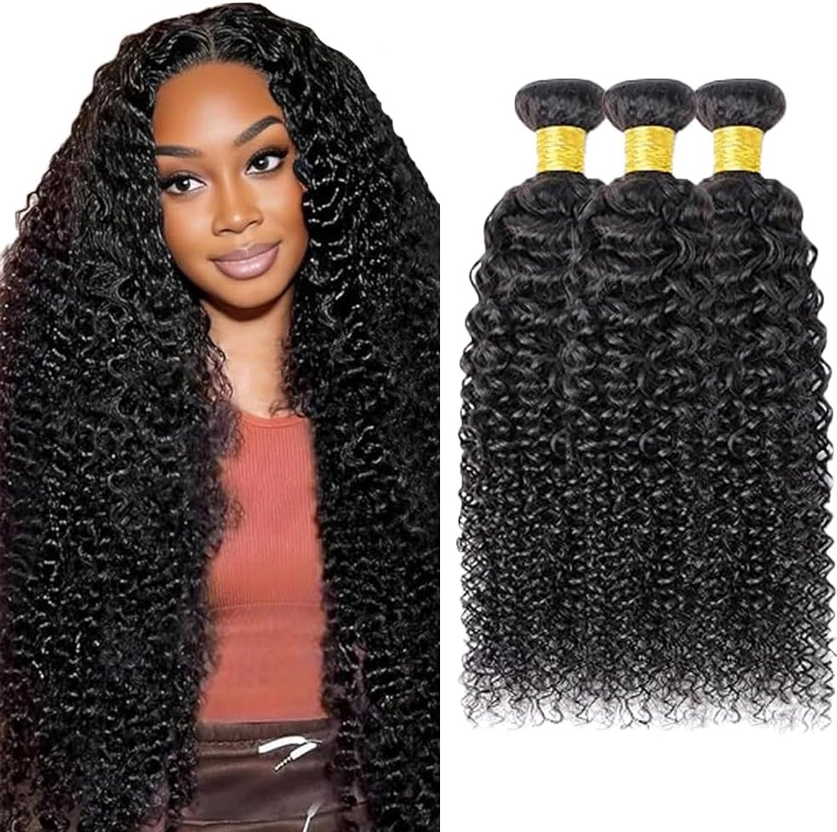 Curly Perücke Damen Bundles Human Hiar Brazilian Virgin Human Hair Extensions #1B Natural Black Mensliches Haar Bundle With Minimal Shedding For Women 16 18 20 Inch