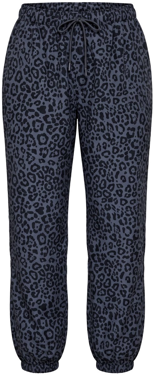 Ulla Popken - Dames - Regenbroek luipaardmotief waterdicht reflecterende biezen - Asfaltgrijs - Maat 58+