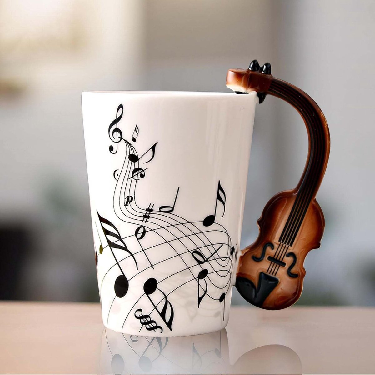 Koffiemok met viool handvat, muzieknot bedrukte theekopje cadeau mok keramische mok koffiemok voor muziekliefhebbers, muziek cadeau (250 ml)