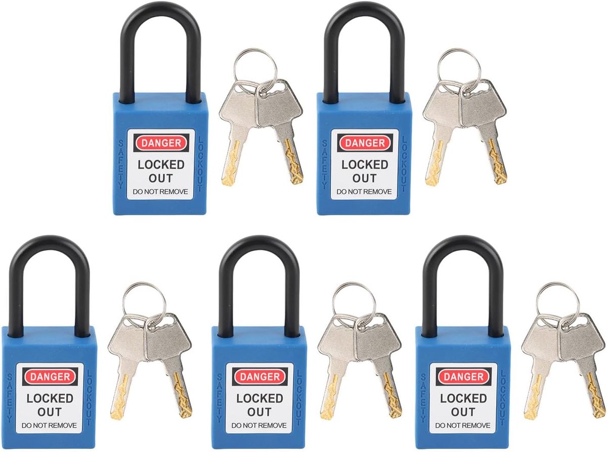 SnelShoppen - Lock Labeling Kit 5 Sets 38mm Nylon Geïsoleerde Veiligheidsloten met 10 Sleutels voor Chemische Energiecentrales (Blauw)