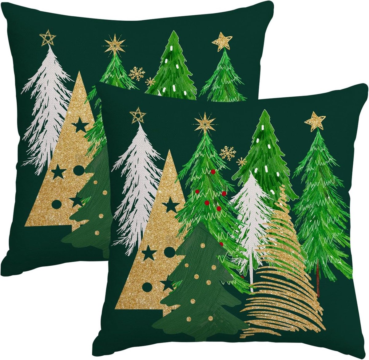 SnelShoppen - Set van 2 Kerstkussenhoezen 60 x 60 cm Groene Decoratieve Kussenhoezen met Kerstboom voor Winterse Feestdagen en Huiskamer Sofa