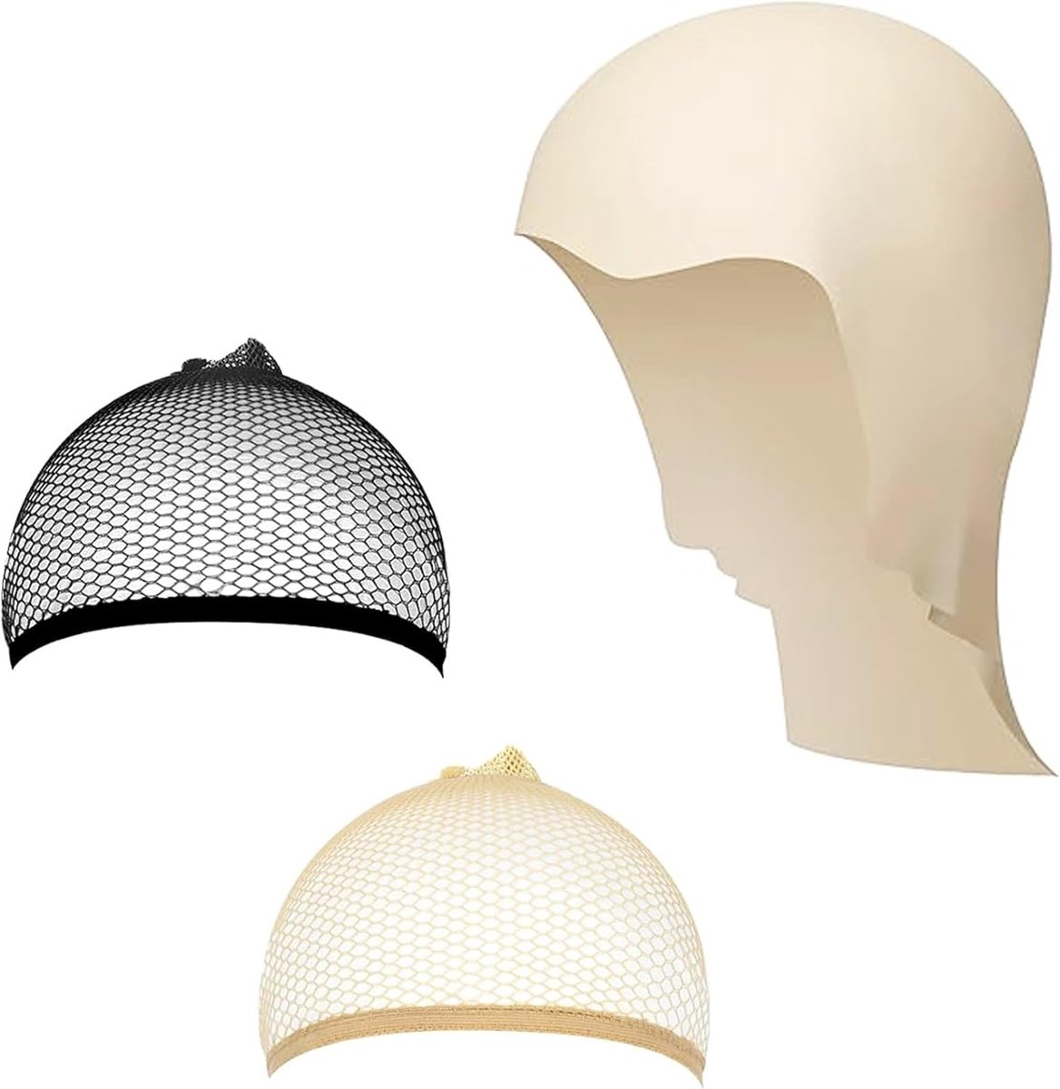 Latex Makeup Bald Hat and 2 Wig Caps, Wig Cap, Bare Cap Cosplay Accessories Latex Bald Cap for Makeup, Halloween - ShopVlot