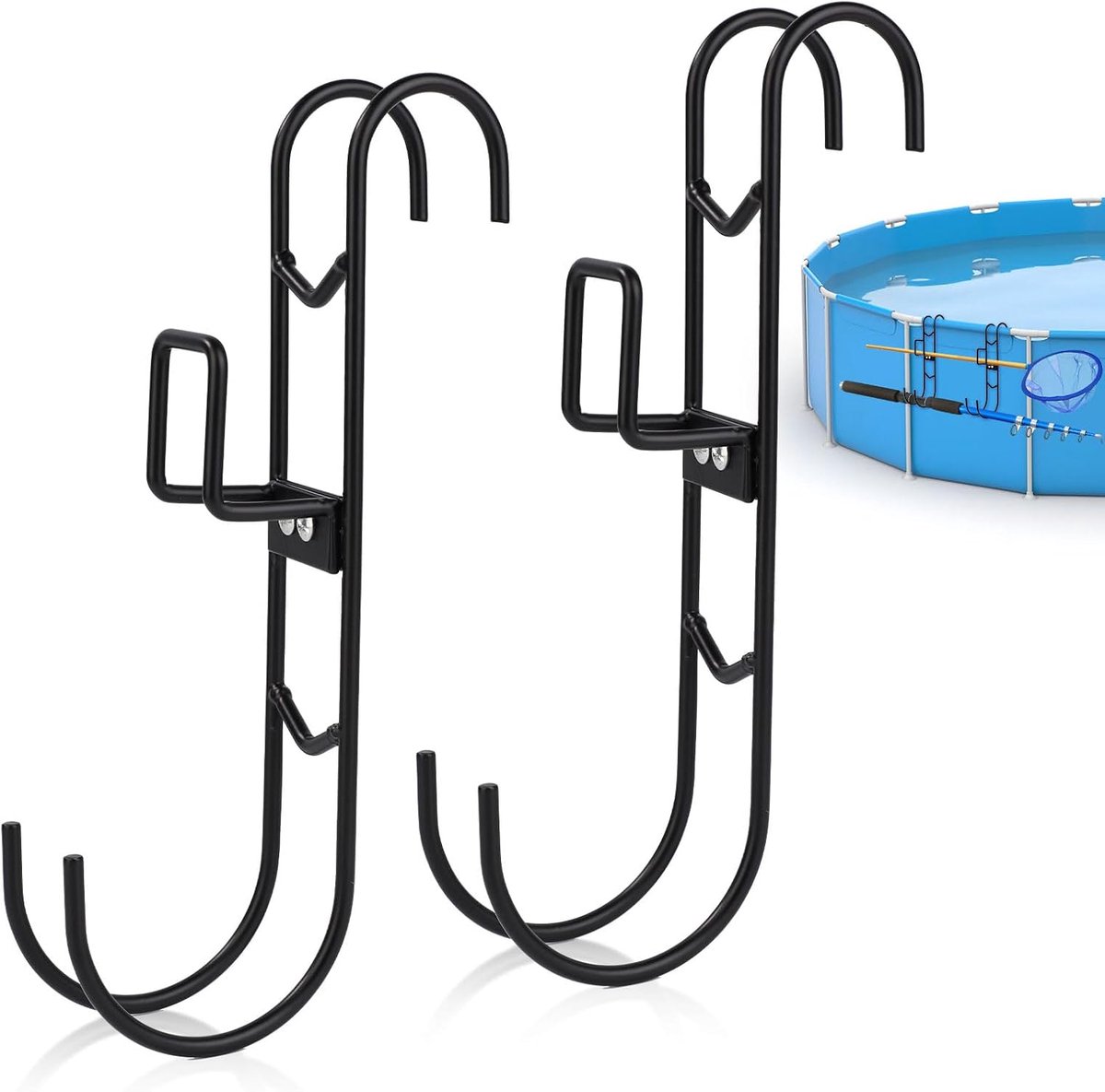 SnelShoppen - 2 Sets Zwembad Haken, Waterdichte Pool Hangers met Dubbele Haak Ontwerp, Geen Boren Nodig, Ideaal voor Skimmers, Borstels en Netten