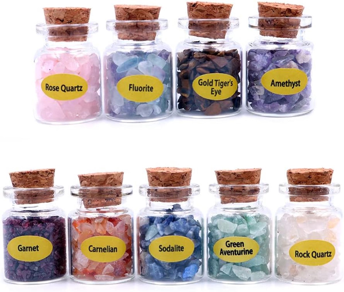 SnelShoppen - 9Pcs Mini Kristalsteen Chip Flesjes Genezing Kristal Gepolijste Edelstenen Wens Flesjes Set voor Balanceren Meditatie Huisdecoratie