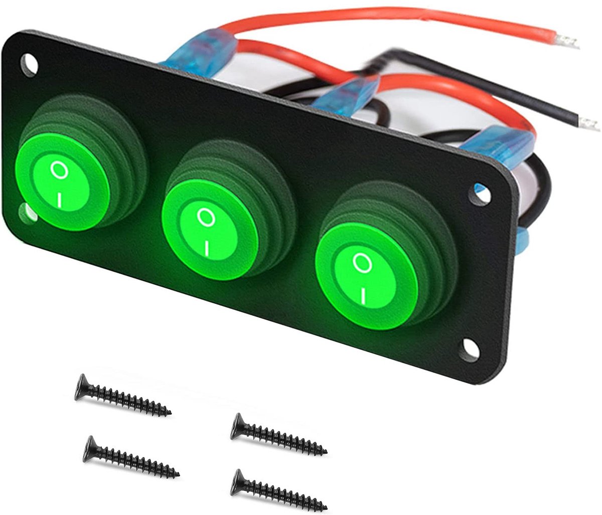 SnelShoppen - Waterdichte 3-bands Toggle Switch Paneel, 12V 20A, Groene LED Schakelaar, Voor Auto, Caravan, Truck, Boot, Gebruikbaar Buitenshuis
