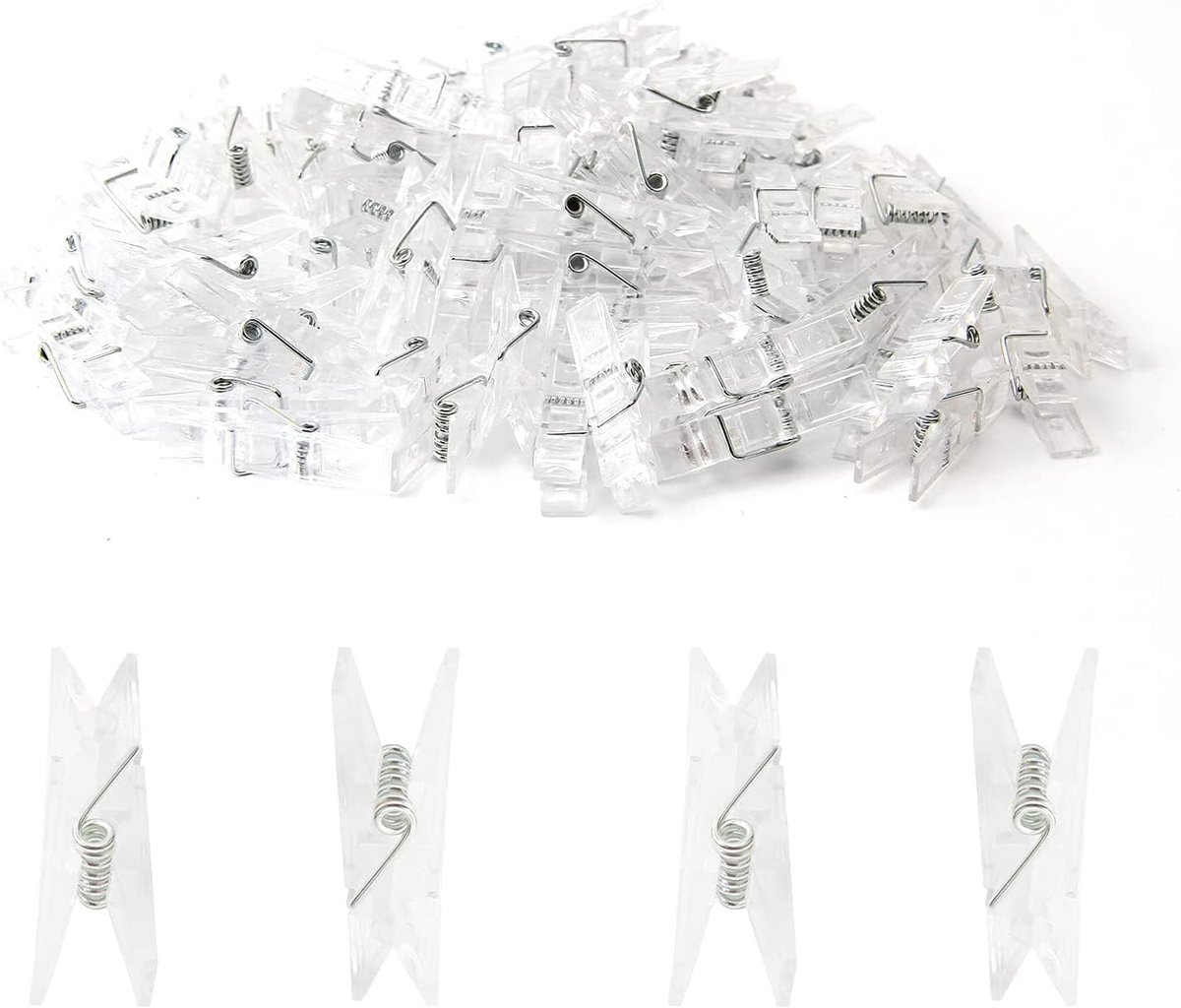 SnelShoppen - Set van 100 Mini Plastic Klammen, Transparante Mini Veerklemmen voor Kleding en Foto's, Feestdecoratie, Creatieve Hobby's, Kinderverzame