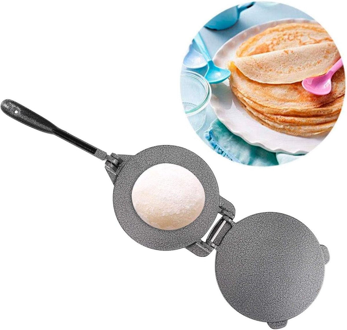 SnelShoppen - 6.5 inch Tortilla Pers Maker, Voorbehandeld Gietijzeren Pers, Antiaanbak Hobbels voor Maïs Tortilla's, Deeg Pers Gereedschappen, Keuken