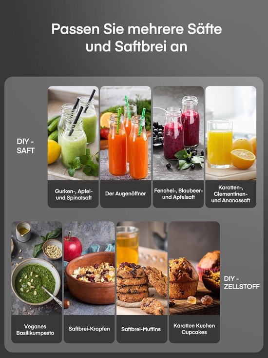 Fruit Groente Pers - Sapcentrifuge - Gezond Sap Maken - Stille Motor - 450 ml - Zwart — afbeelding 5
