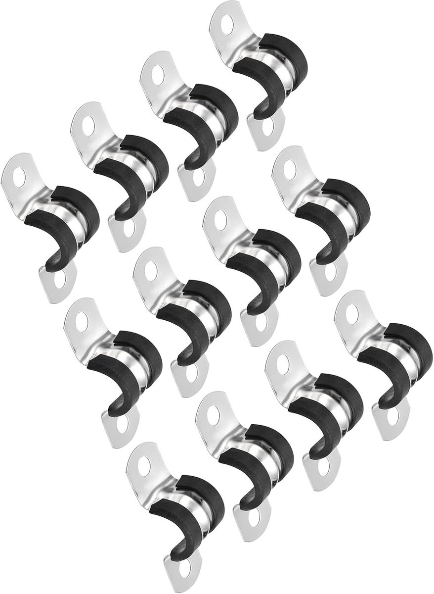 SnelShoppen - 12pcs Kabelklemmen 14mm RVS Slangklem Rubber Gevoerd U Vorm Metaal Klem Tube Houder voor Fixeren van Buizen en Draden