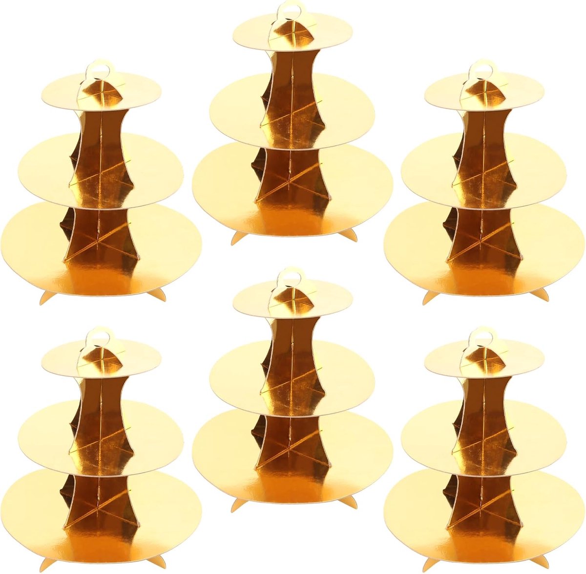 SnelShoppen - 6 Stuks 3 Laags Gouden Kartonnen Taartstandaard, Ronde Kartonnen Cupcake Toren Houder, Cupcake Presentatiestandaard voor Verjaardagsfees