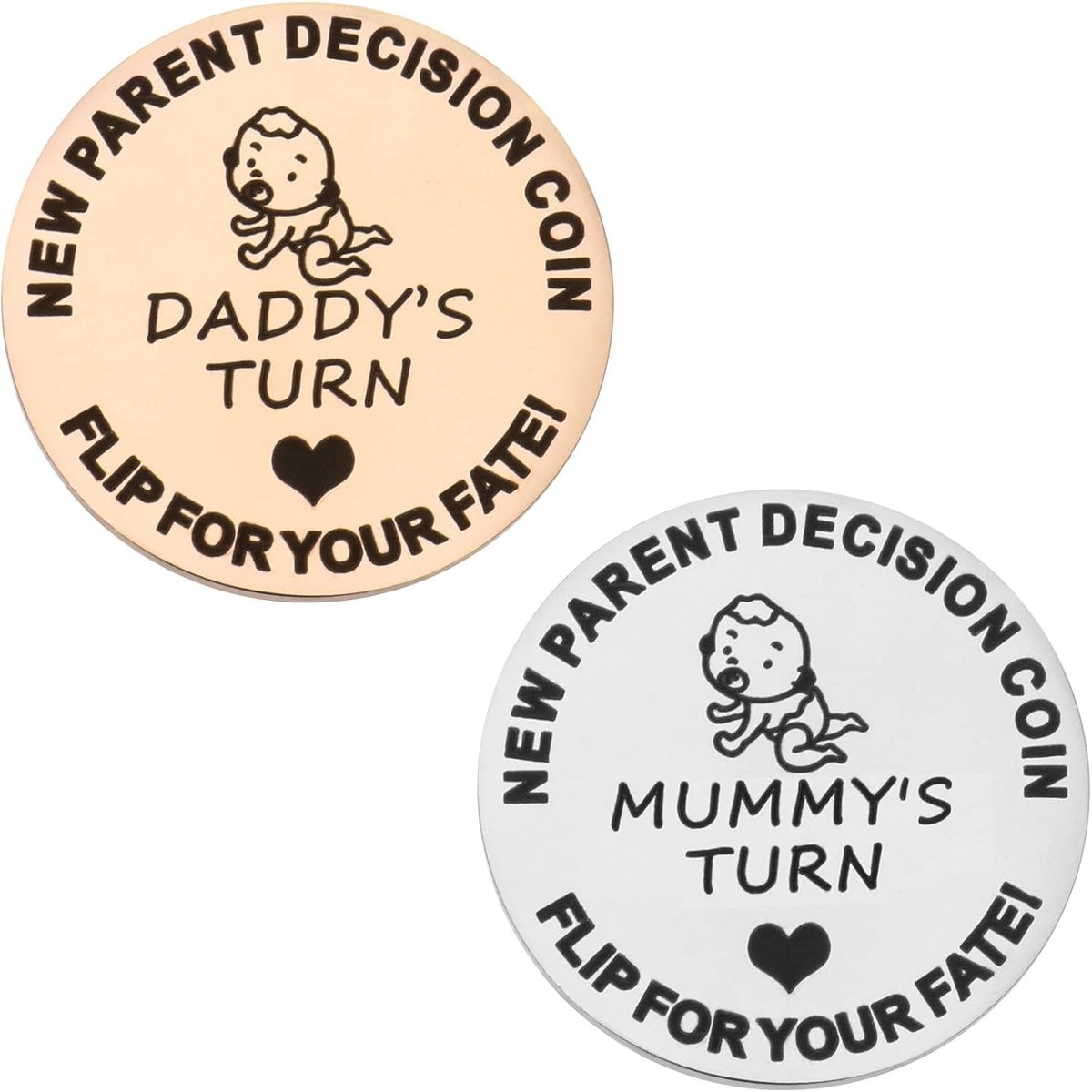 SnelShoppen - 2 Stuks Nieuwe Ouders Beslissing Munt Roestvrij Staal Grappige Beslissing Munt Voor Nieuwe Mama Papa Beslissing Munt Fun Munt Voor Beslu