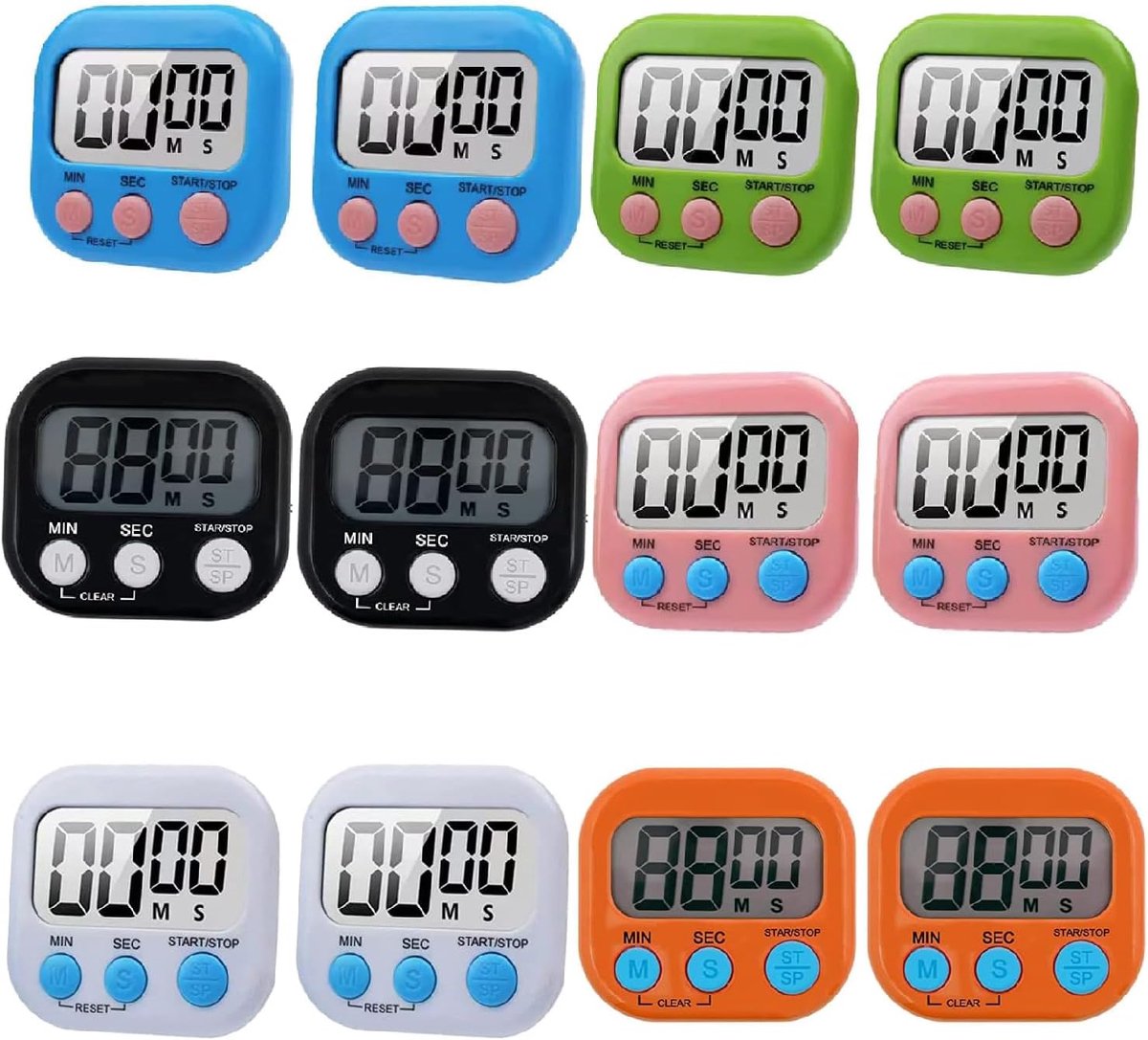 SnelShoppen - 12 Stuks Grote Scherm Digitale Keukentimer met Luid Alarm en Magnetische Achterkant - LED Countdown Timer voor Koken, Bakken en Spelletj