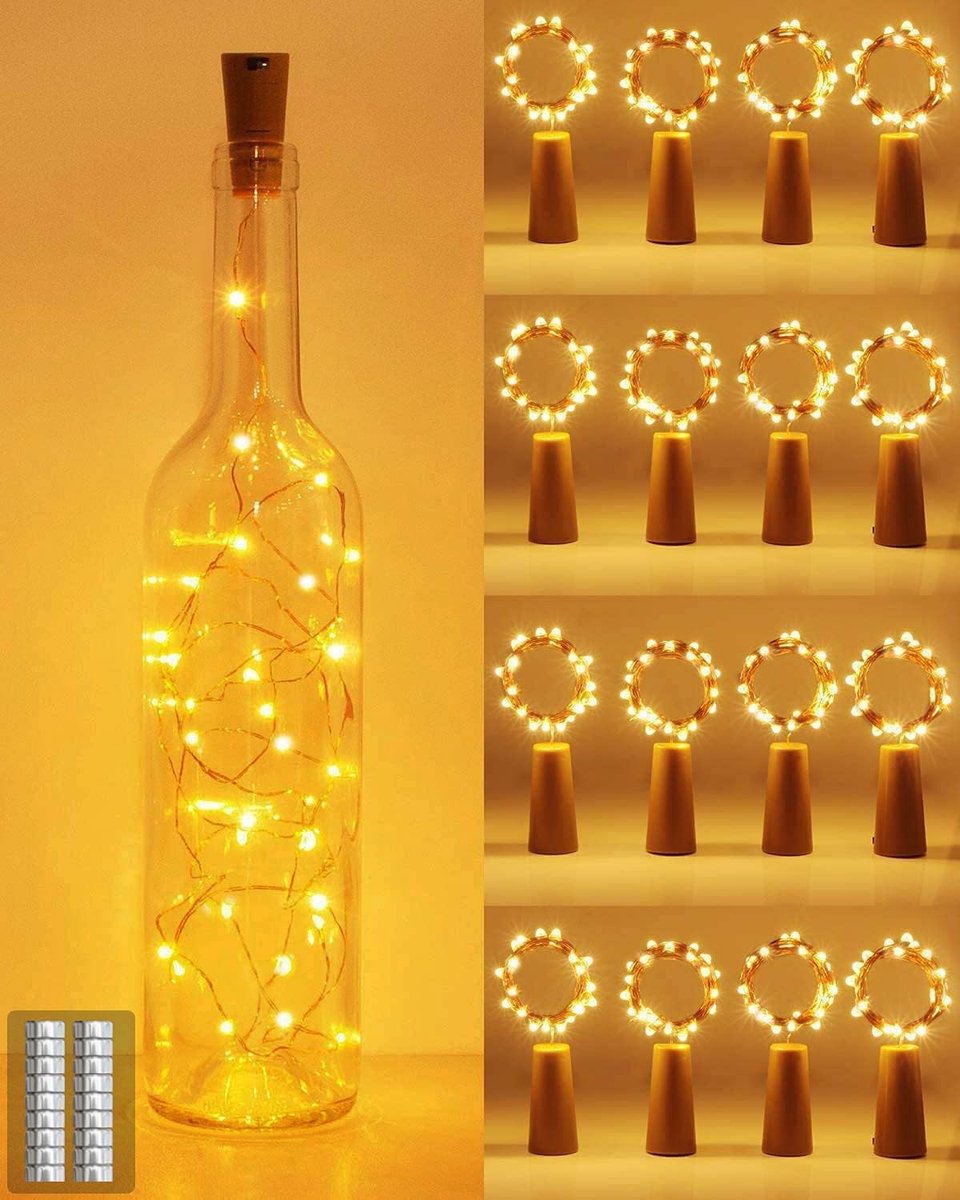 [12 Pack] Bottle Lights, kolpop Cork Lights for Wine Bottles, 2m 20 LED Copper Wire Christmas Lights for Parties - ShopVlot