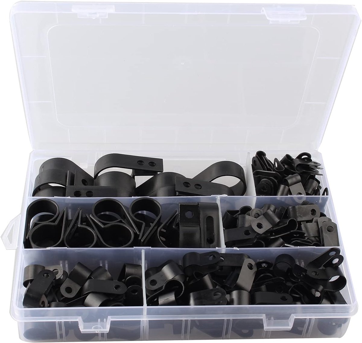 SnelShoppen - 200Pcs Zwarte Nylon R Clips Voor Kabel Bevestiging, Type P Draad Klemmen, Duurzaam, Corrosiebestendig, Voor Elektronische Kabels, 6 Mate
