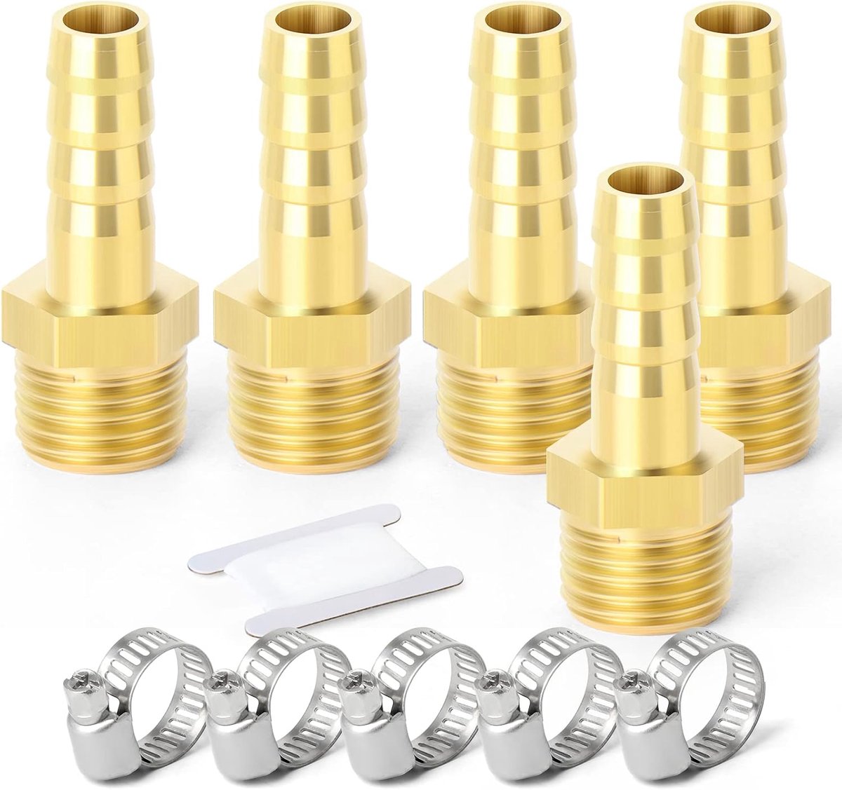 SnelShoppen - 5Pcs 14mm OD Barb Naar 3/8" Mannelijke BSP Verbindingen, Messing Slangverbinding Compressie Fittingen voor Tuin, Keuken en Camping