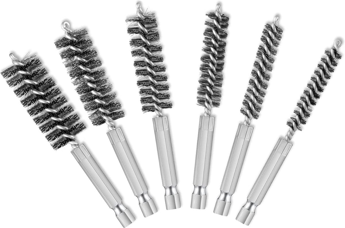 SnelShoppen - 6 Delige Draadborstel Drill Bore Reinigingsborstel Set met Handvat 1/4 Inch Hex Schacht voor Boormachine en Impact Driver