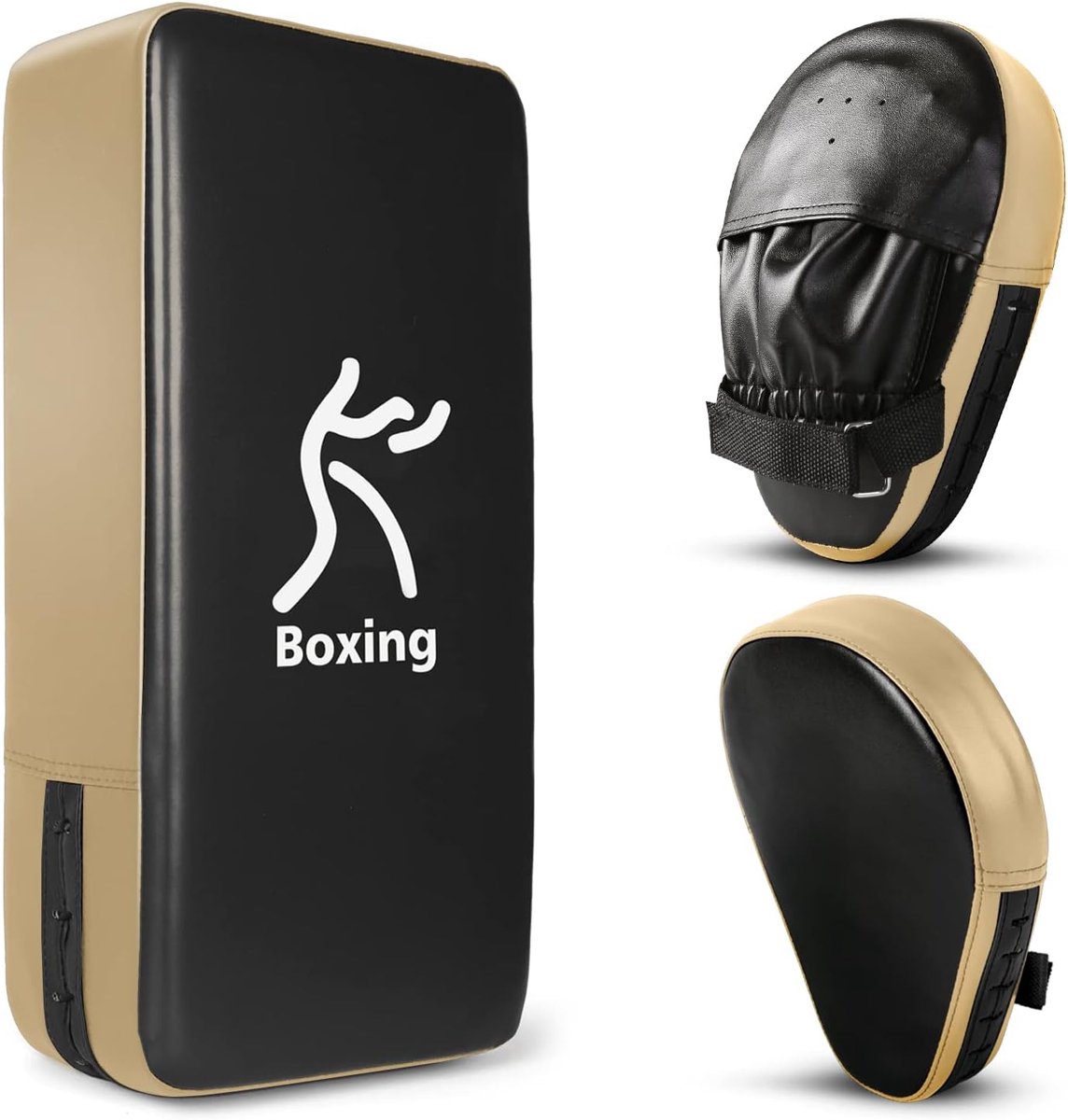 SnelShoppen - Boxhandschoenen en Kickpad Set voor Boksen, Kickboksen, Karate, Taekwondo, Muay Thai - Lichtgewicht EVA Schokabsorberend - Rood Goud Bla