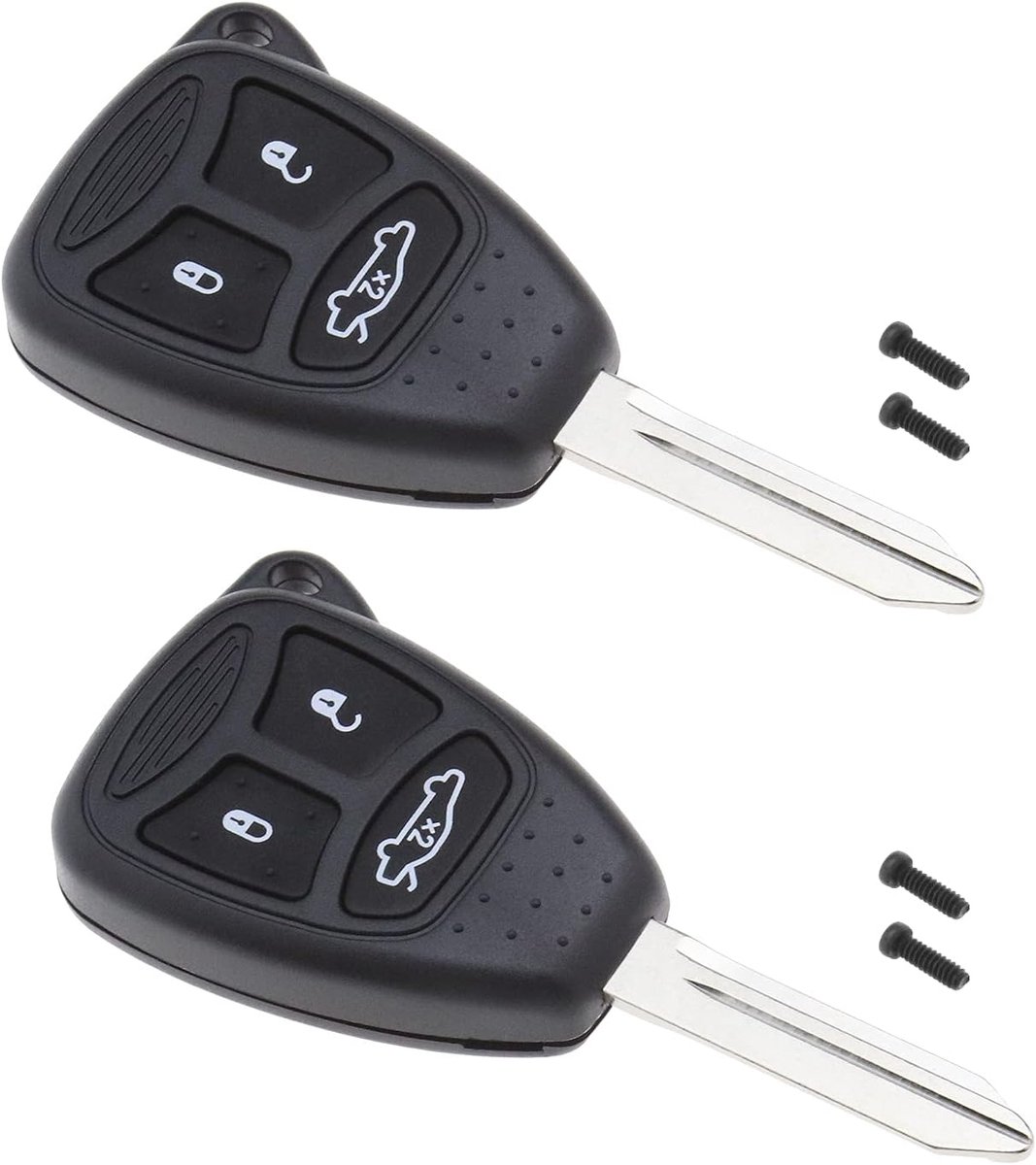 SnelShoppen - 3-Button Autosleutel Sleutelhanger Case Vervangbehuizing met Onbewerkt Sleutelblad Geschikt voor Chrysler 300C Dodge Jeep - 2 Stuks